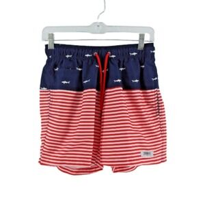 Trunks Surf & Swim Co Mens Swim Trunks Small Red White Blue USA‎ Flag Striped